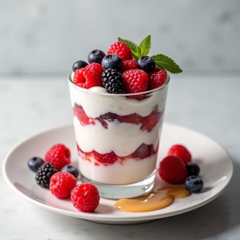 Greek Yogurt Protein Parfait with Mixed Berries and Almond Butter
