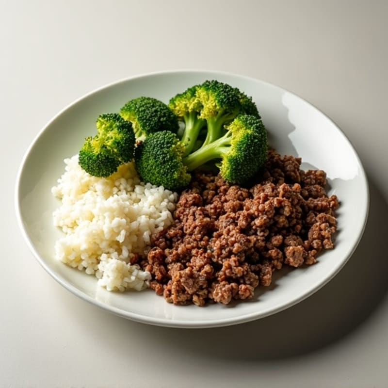 Lean Ground Beef and Crispy Roasted Broccoli with Fluffy White Rice