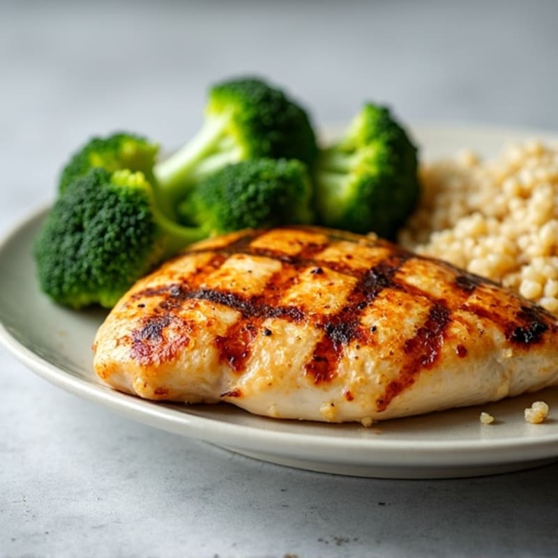 Grilled Chicken Breast with Steamed Broccoli and Quinoa