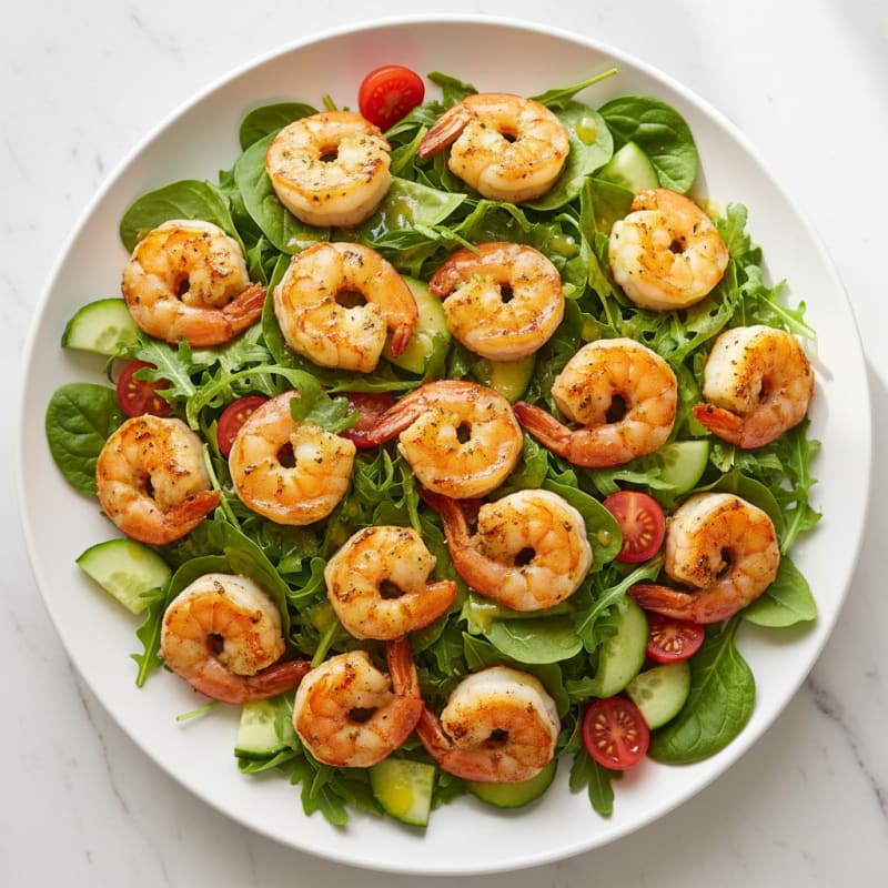 Grilled Citrus-Garlic Shrimp Salad with Mixed Greens