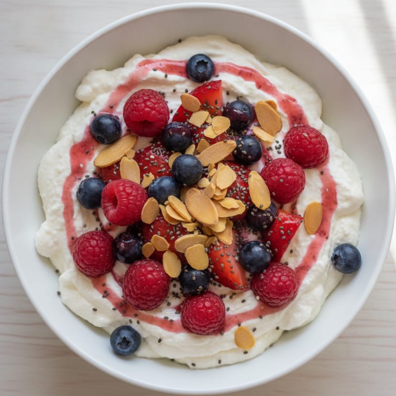 Greek Yogurt Protein Mousse with Mixed Berries