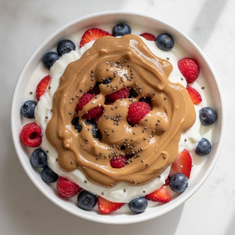 Creamy Greek Yogurt Protein Parfait with Mixed Berries and Almond Butter
