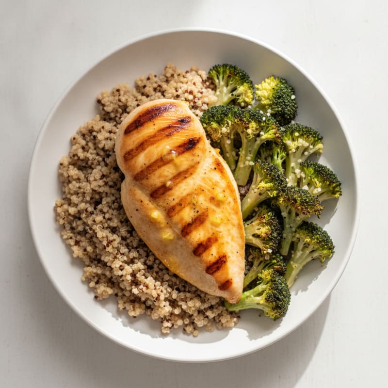 Grilled Chicken Breast with Quinoa and Roasted Broccoli