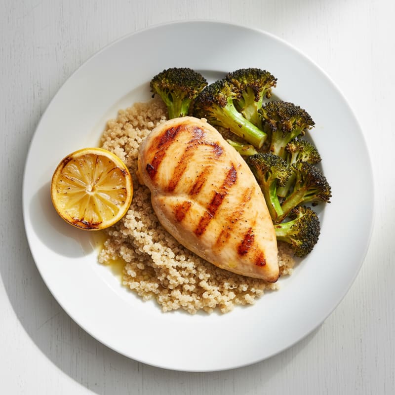 Grilled Chicken Breast with Quinoa and Roasted Broccoli