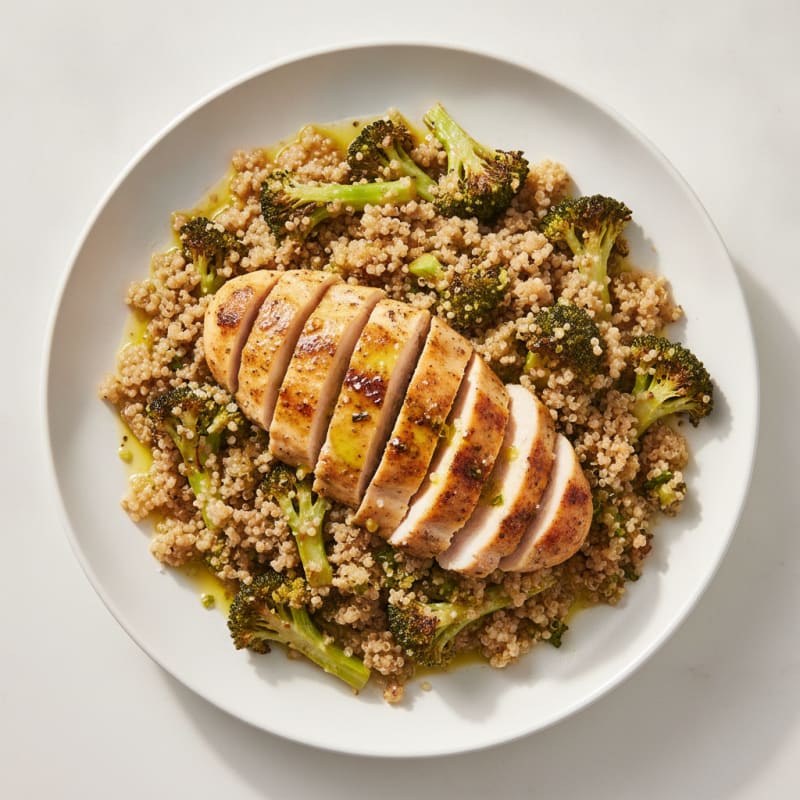 Grilled Chicken and Quinoa Salad with Roasted Broccoli