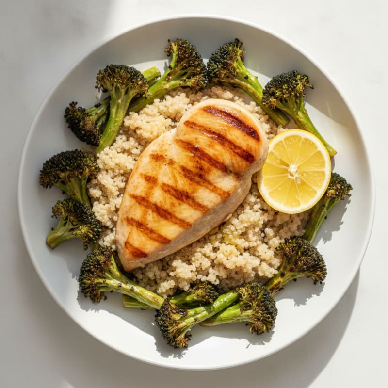 Grilled Chicken Breast with Quinoa and Roasted Broccoli