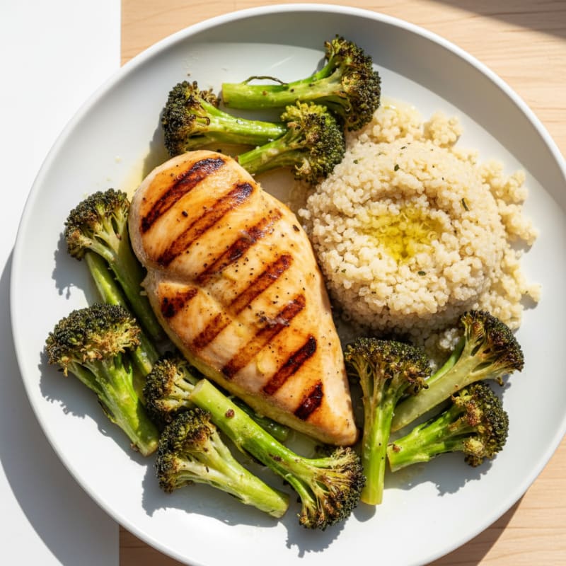 Grilled Chicken Breast with Roasted Broccoli and Quinoa