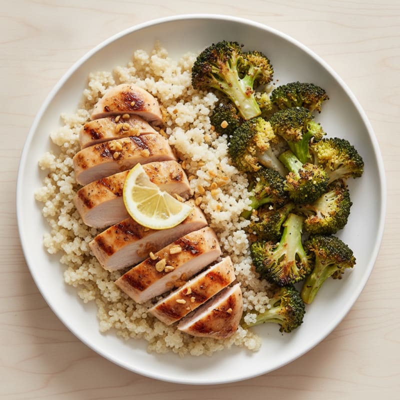 Grilled Chicken Breast with Quinoa and Roasted Broccoli