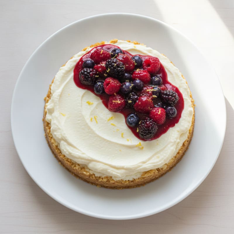 Silky Greek Yogurt Protein Cheesecake with Mixed Berries