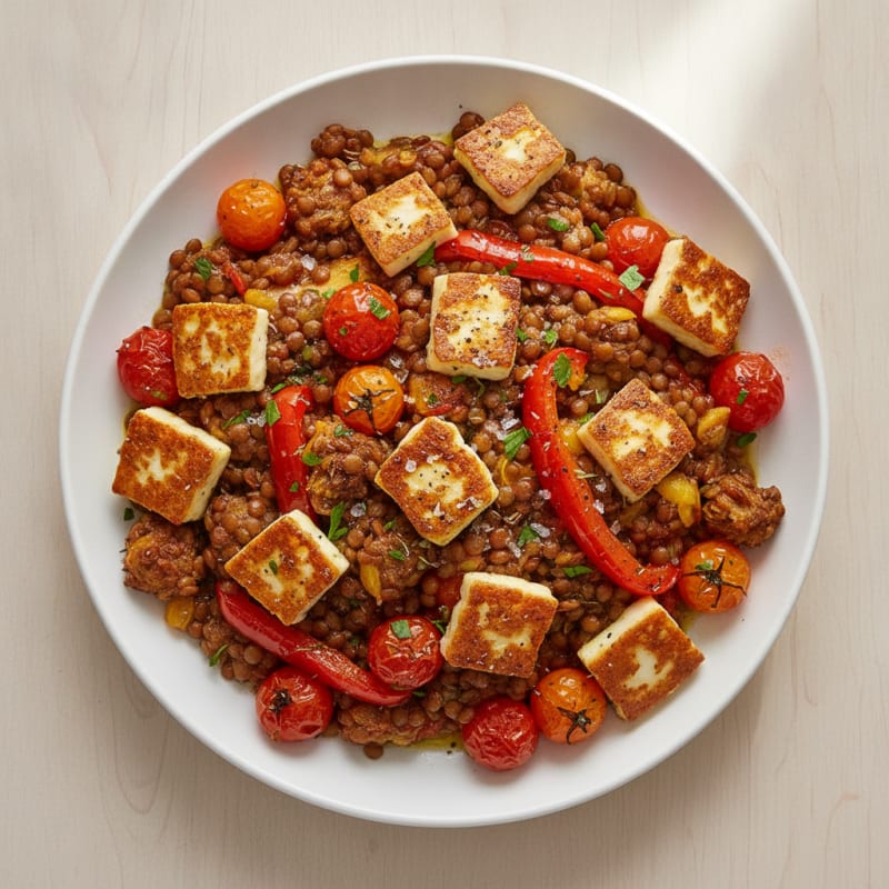 Lentil and Halloumi Tray Bake
