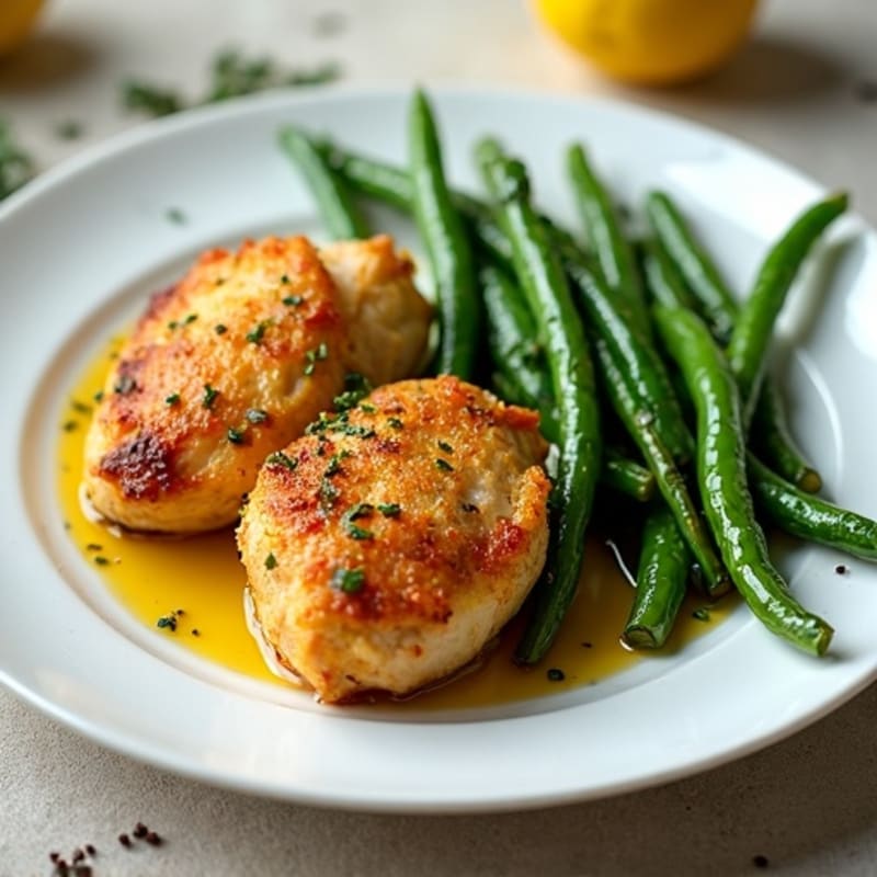 Crispy Lemon Herb Baked Chicken Thighs with Roasted Green Beans