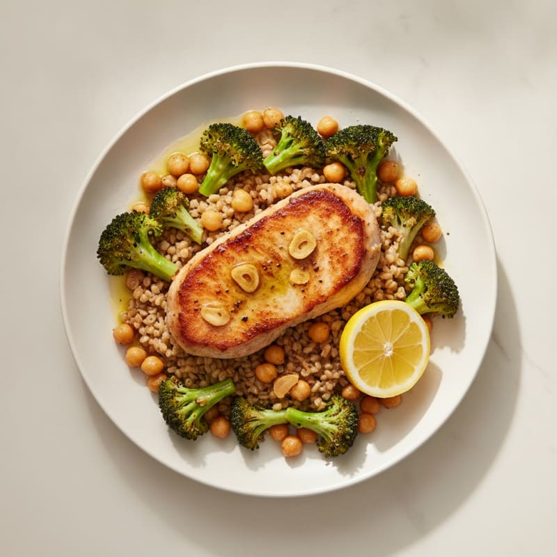 Seared Turkey Breast with Farro and Roasted Broccoli
