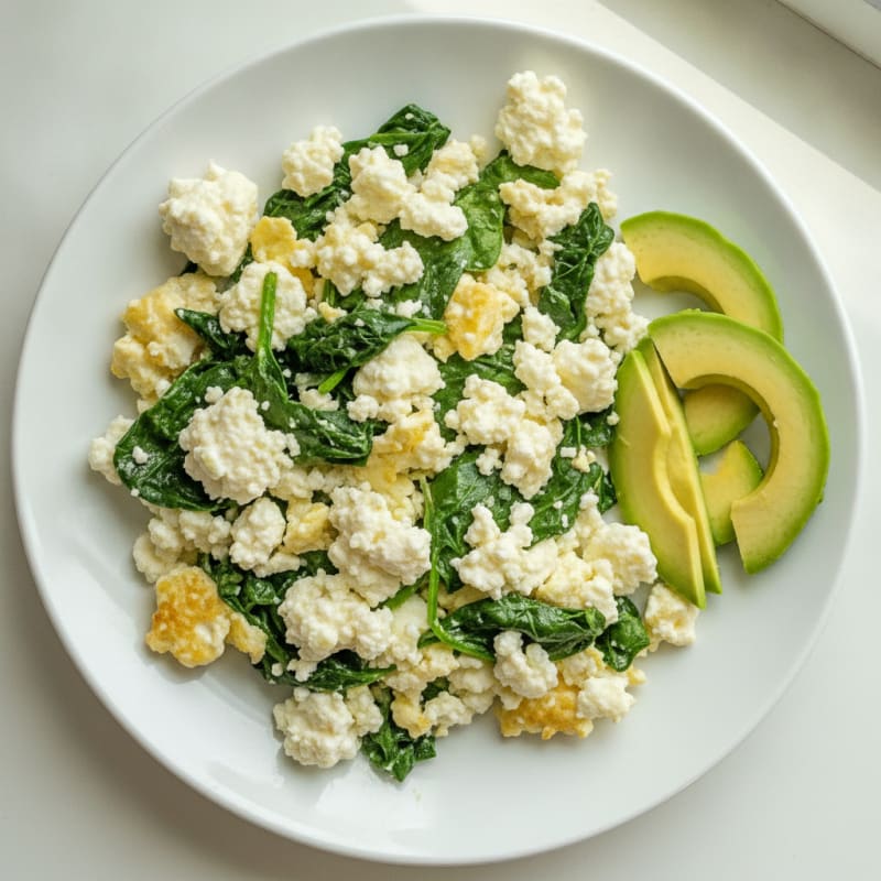 Egg White Scramble with Cottage Cheese and Sautéed Spinach