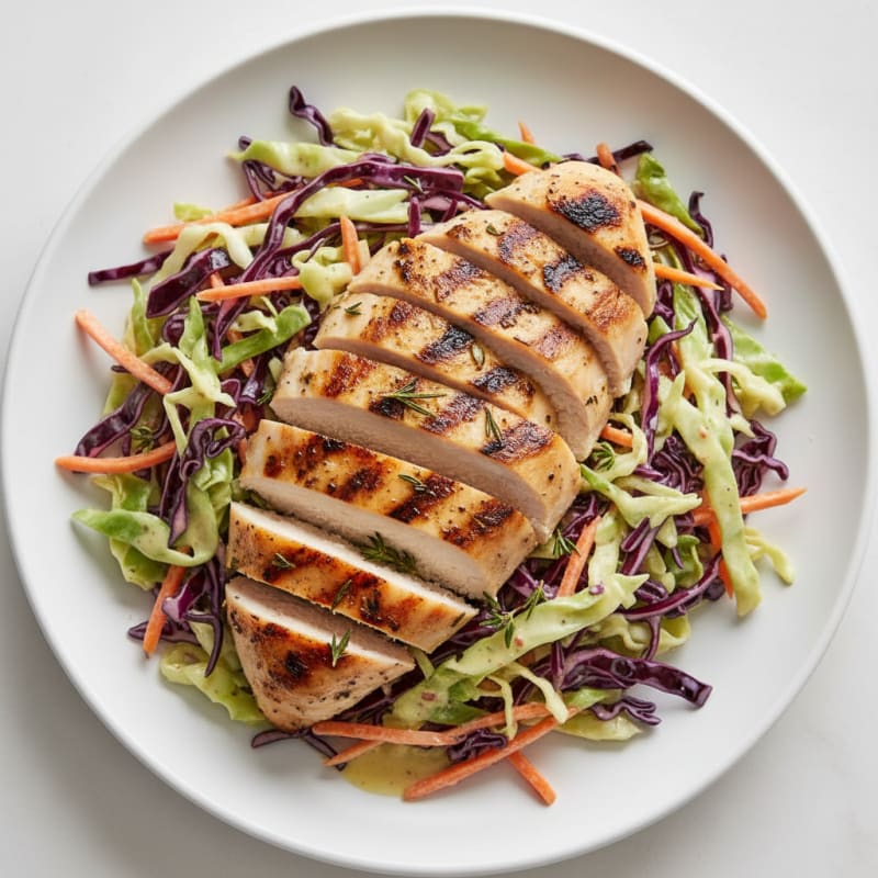 Grilled Chicken Breast with Crunchy Cabbage Slaw
