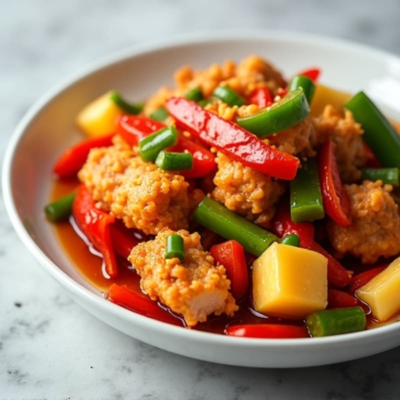 Crispy Sweet and Sour Chicken with Roasted Bell Peppers and Pineapple