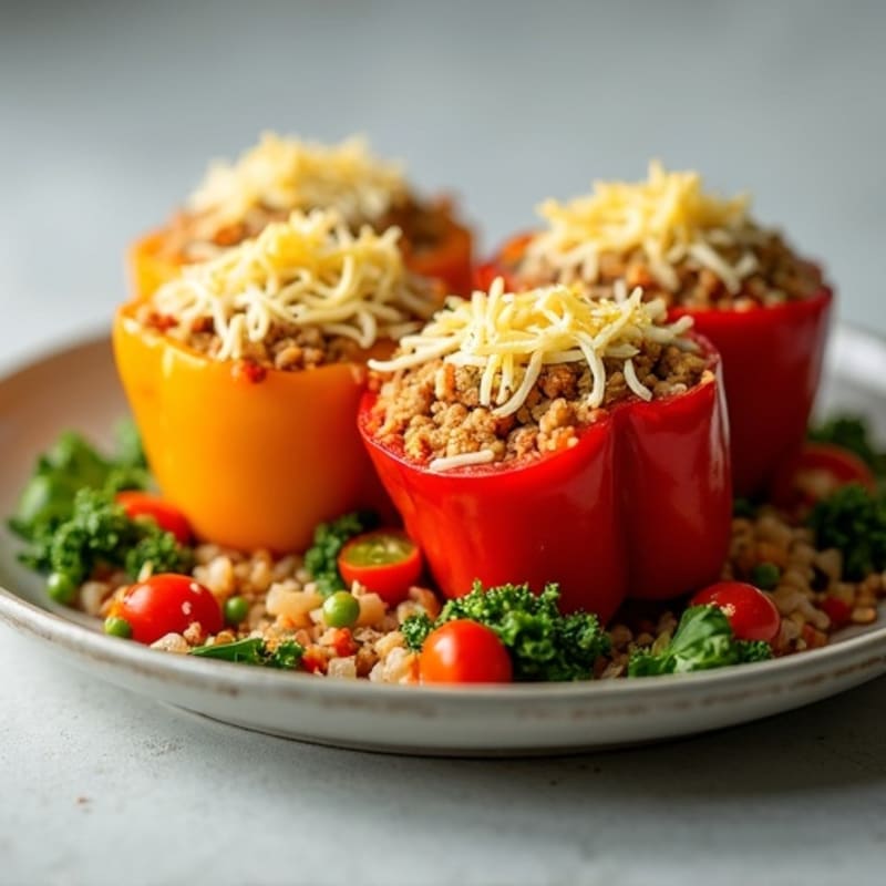 Lean Ground Turkey and Veggie Stuffed Bell Peppers with Golden Mozzarella