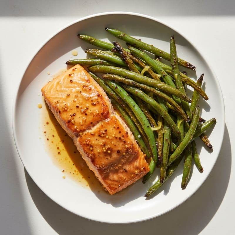 Golden Glazed Salmon with Crispy Green Beans