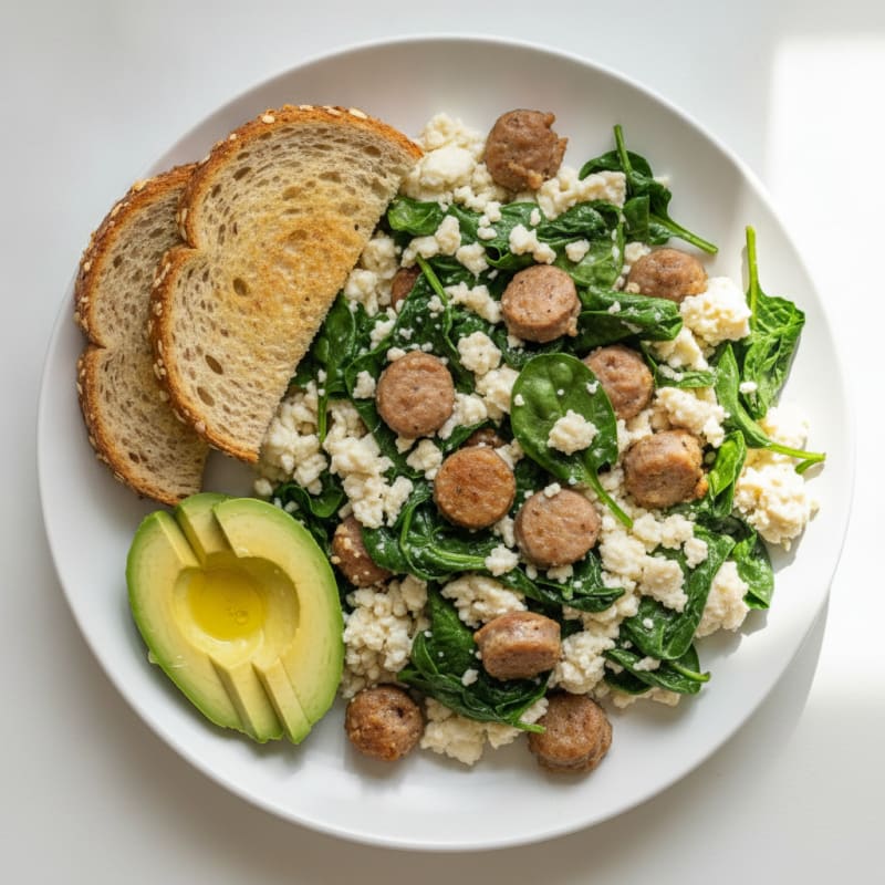 Egg White and Turkey Sausage Scramble with Spinach