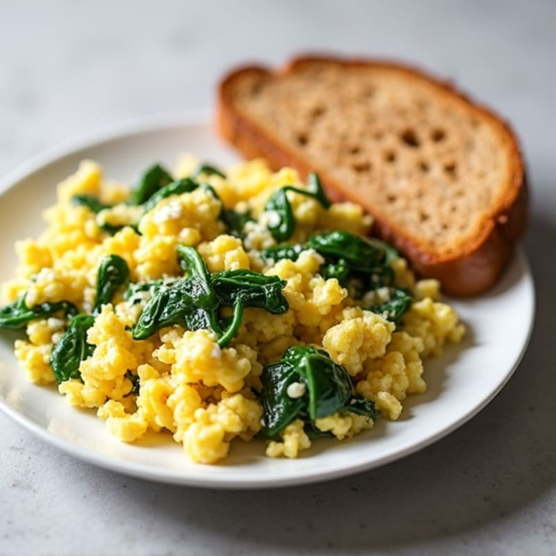 Egg White and Spinach Scramble with Cottage Cheese, Toast & Apple