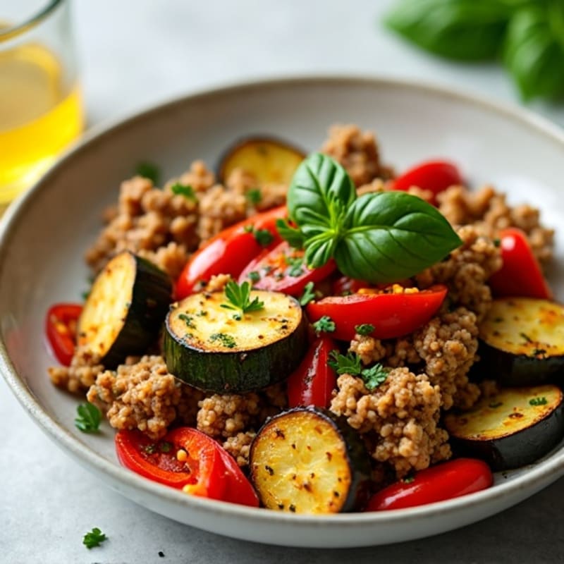 Garlic-Herb Ground Turkey Skillet with Roasted Mediterranean Vegetables