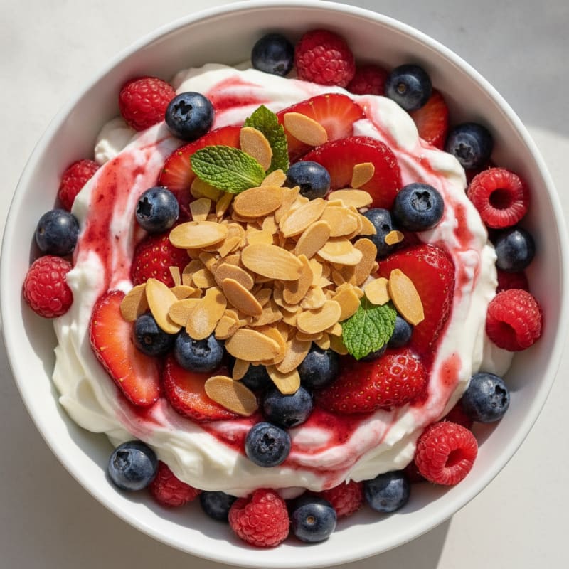 Greek Yogurt Protein Parfait with Mixed Berries and Almonds