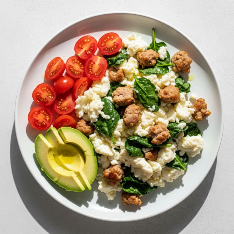 Egg White and Turkey Sausage Scramble with Spinach