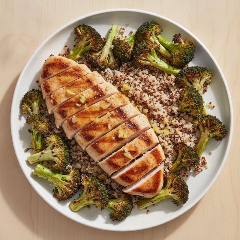 Grilled Chicken Breast with Quinoa and Roasted Broccoli