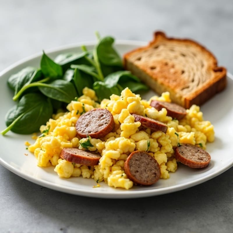 Egg White and Turkey Sausage Scramble with Spinach
