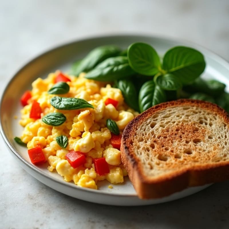 Egg White Veggie Scramble with Cottage Cheese and Fresh Spinach