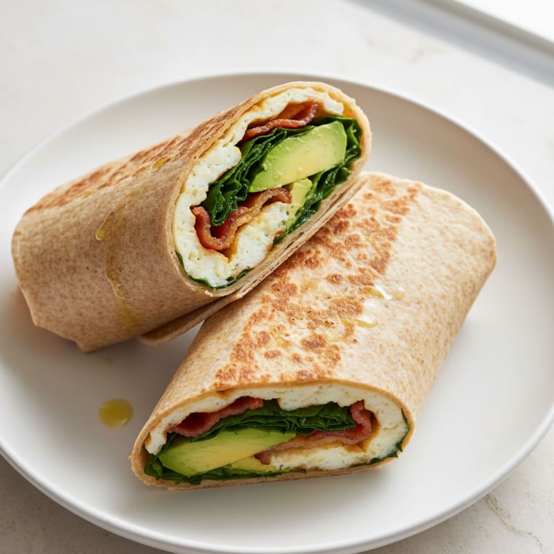 Crispy Turkey Bacon and Egg White Wrap with Spinach