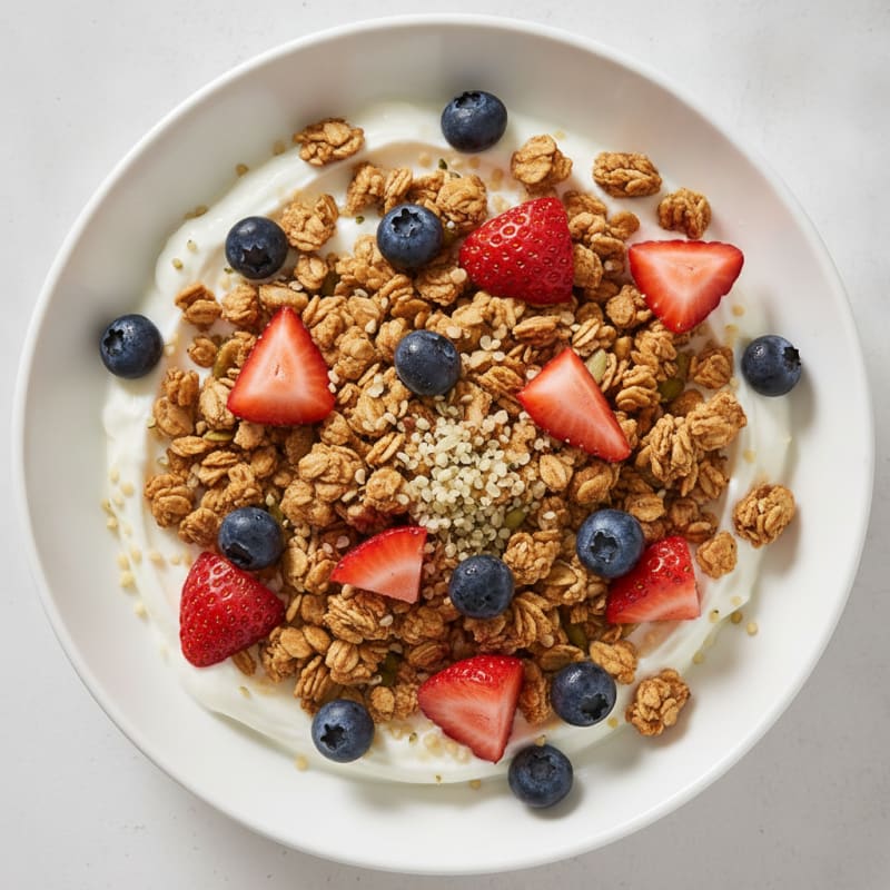 Creamy Greek Yogurt Bowl with Protein Granola and Fresh Berries