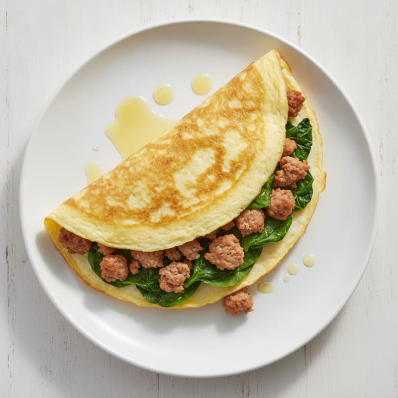 Egg White Spinach Omelette with Turkey Sausage
