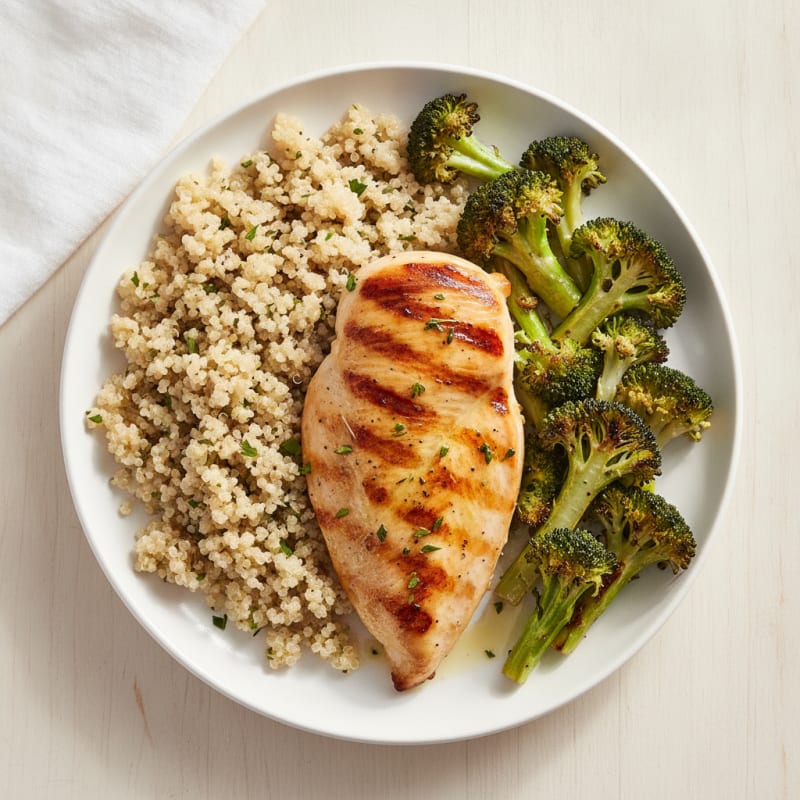 Grilled Chicken Breast with Quinoa and Roasted Broccoli
