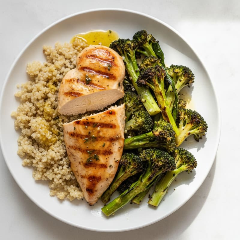 Grilled Chicken Breast with Roasted Broccoli and Quinoa