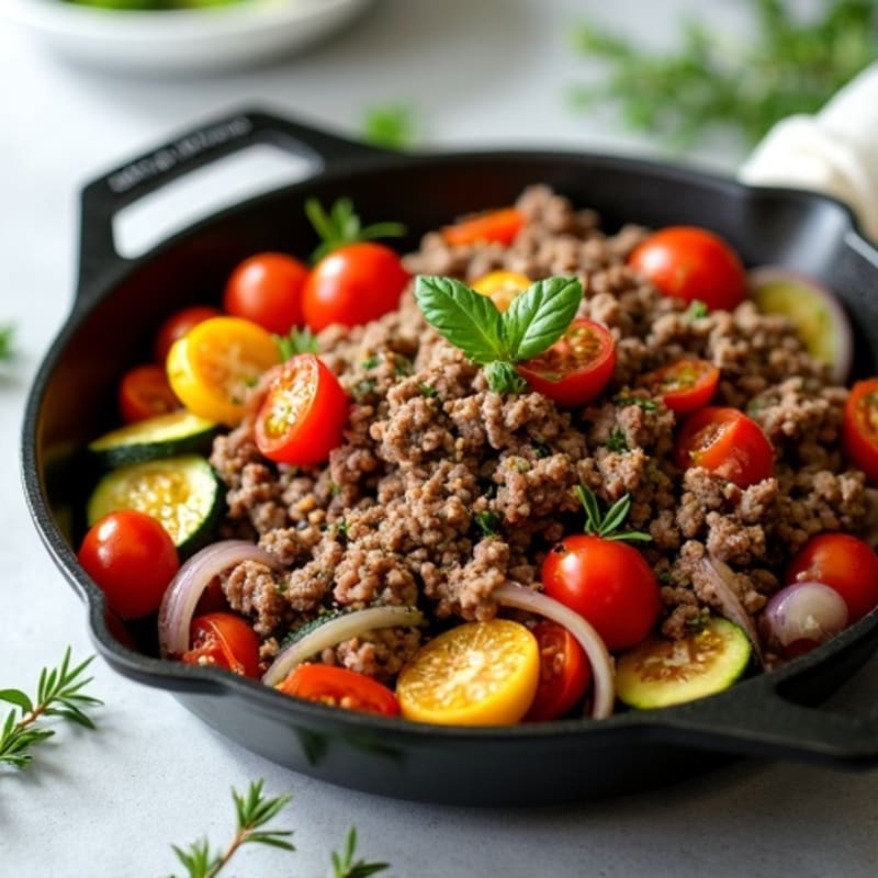 Herb-Seasoned Lean Ground Beef Skillet with Roasted Vegetables