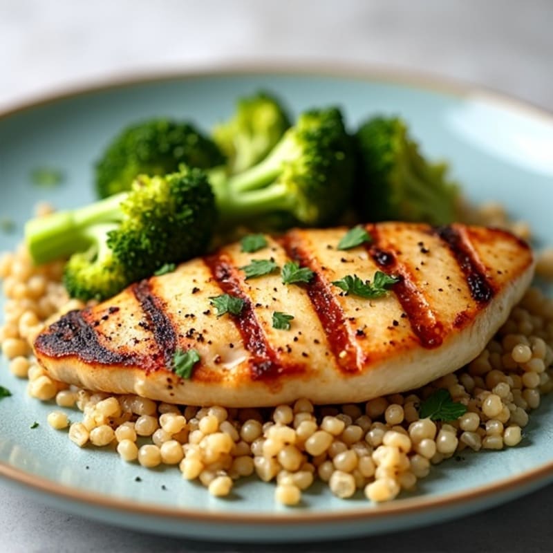 Grilled Chicken Breast with Quinoa and Roasted Broccoli