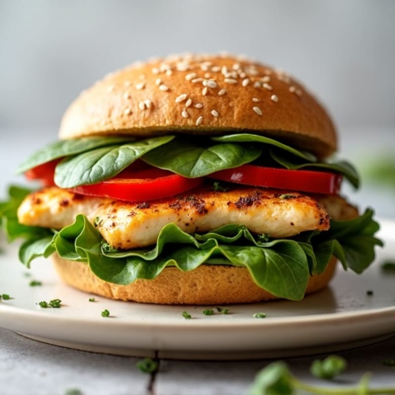 Herb-Grilled Chicken Sandwich with Roasted Red Peppers and Fresh Spinach
