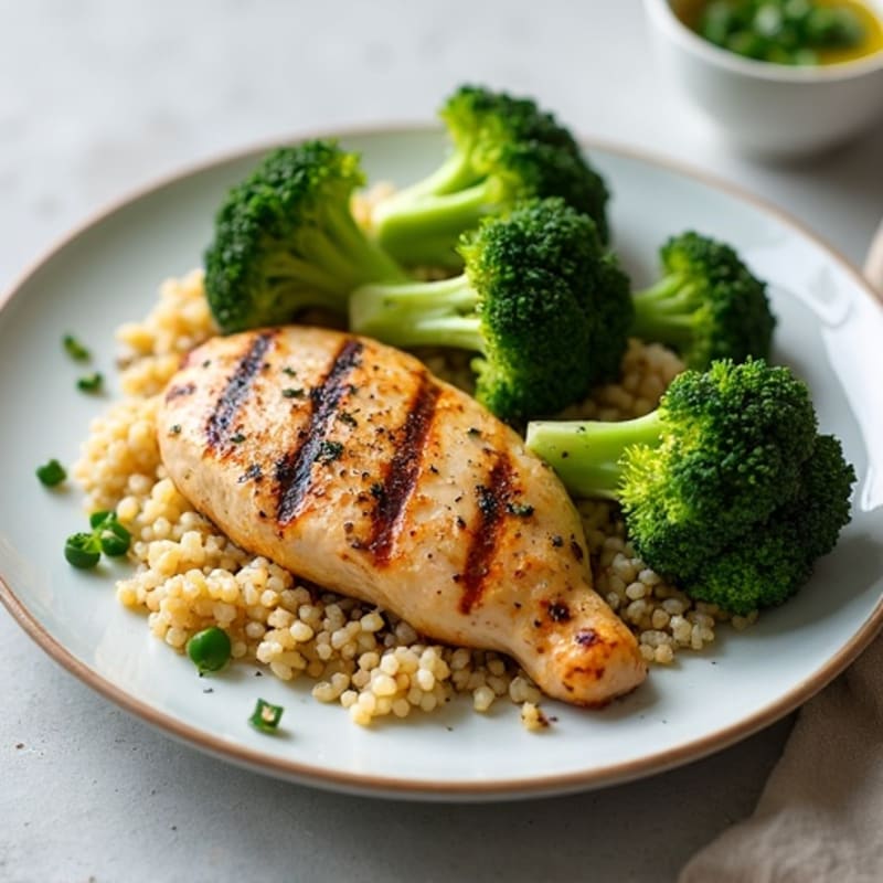 Grilled Chicken Breast with Quinoa and Roasted Broccoli