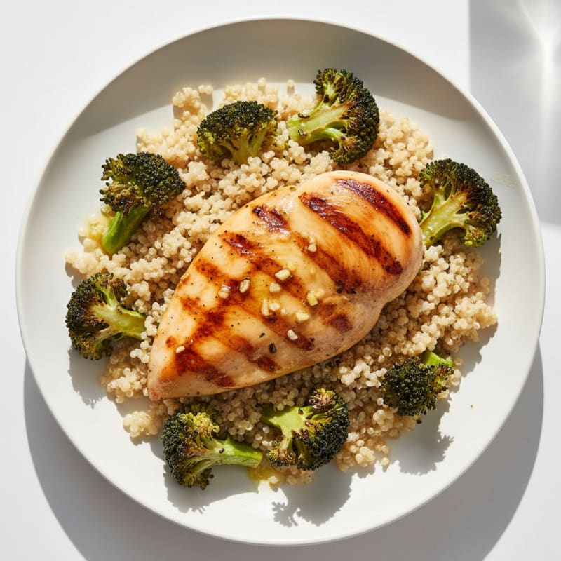 Grilled Chicken Breast with Quinoa and Roasted Broccoli