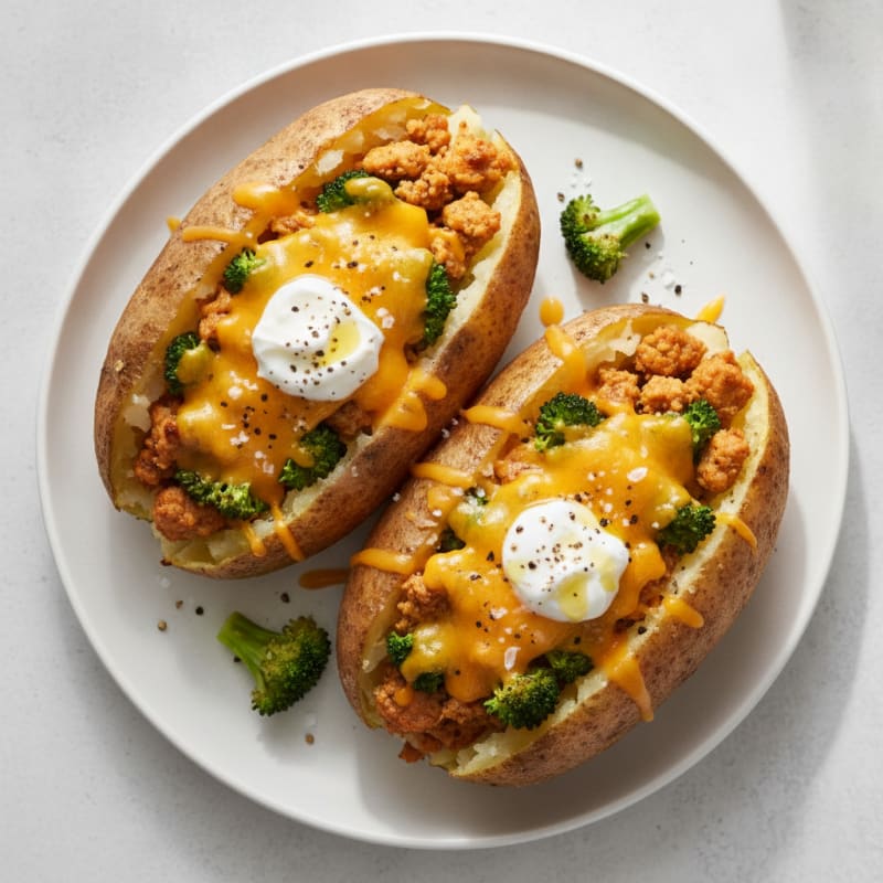 Loaded Baked Potatoes with Broccoli and Cheddar