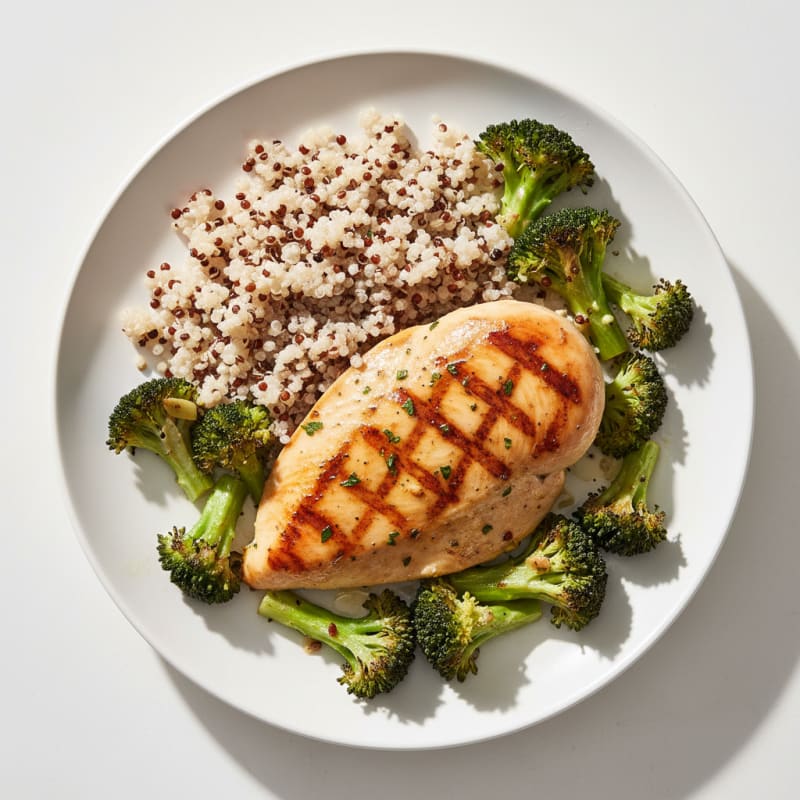 Grilled Chicken Breast with Quinoa and Roasted Broccoli