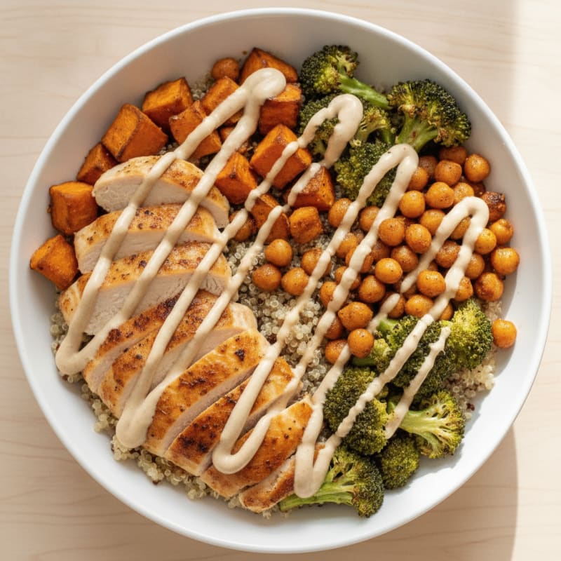Roasted Vegetable Buddha Bowl with Tahini Dressing