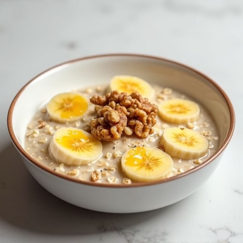 Creamy Oatmeal with Egg Whites, Banana, and Chopped Walnuts