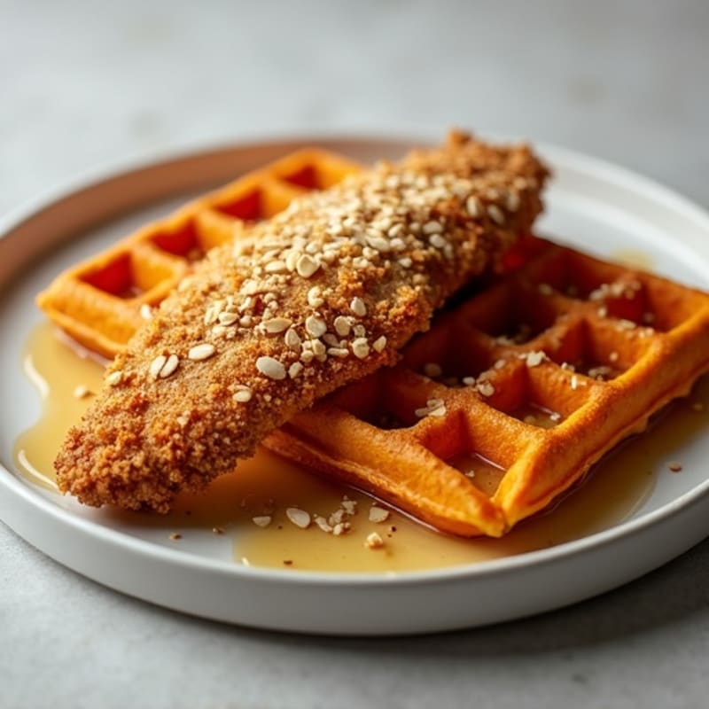 Crispy Almond-Crusted Chicken with Golden Sweet Potato Waffles