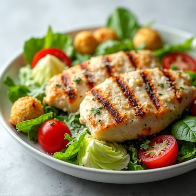 Herb-Grilled Chicken Caesar with Crispy Chickpea Croutons