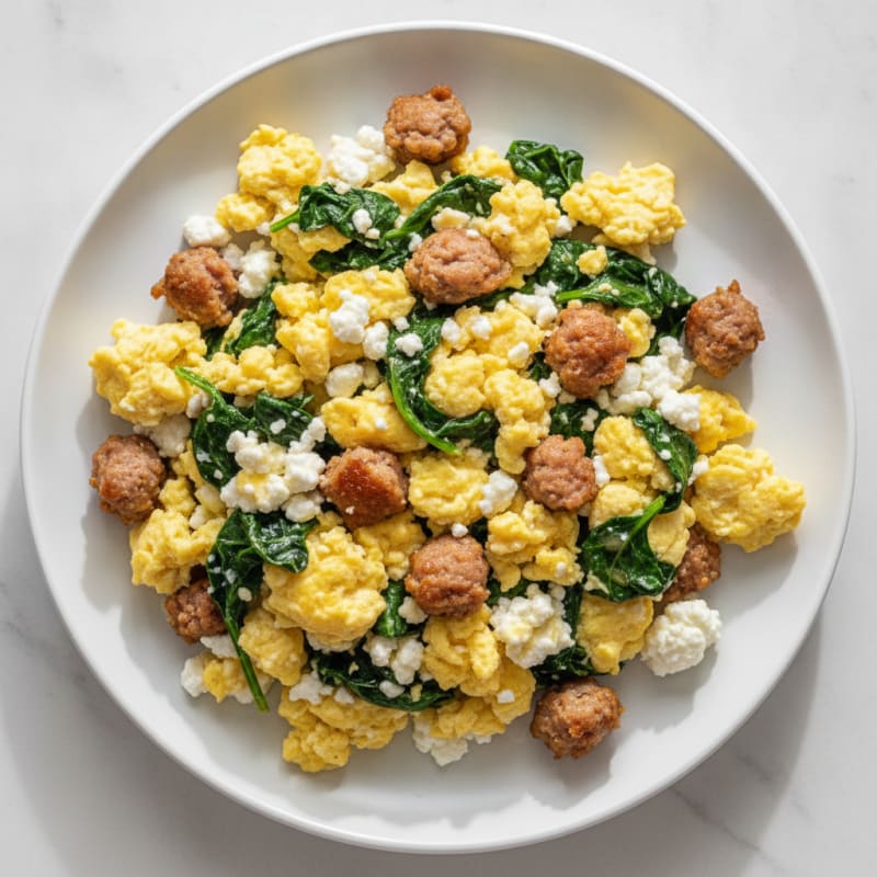 Cottage Cheese Scramble with Spinach and Turkey Sausage