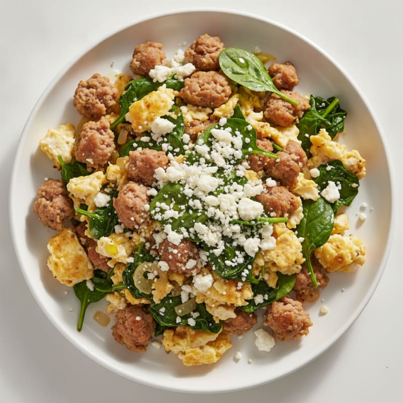 Egg White and Turkey Sausage Scramble with Spinach and Feta