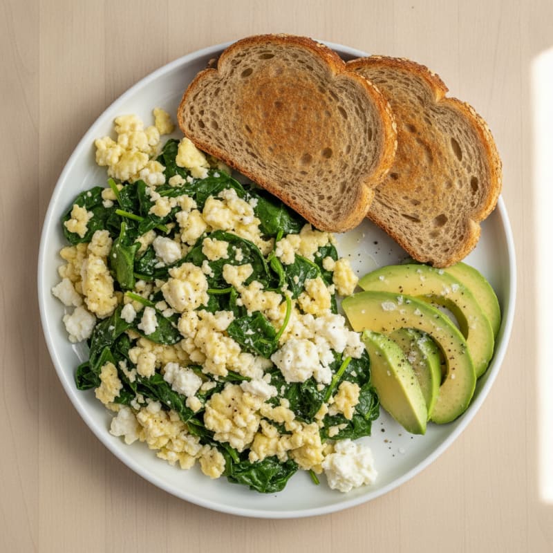 Spinach and Cottage Cheese Egg Scramble