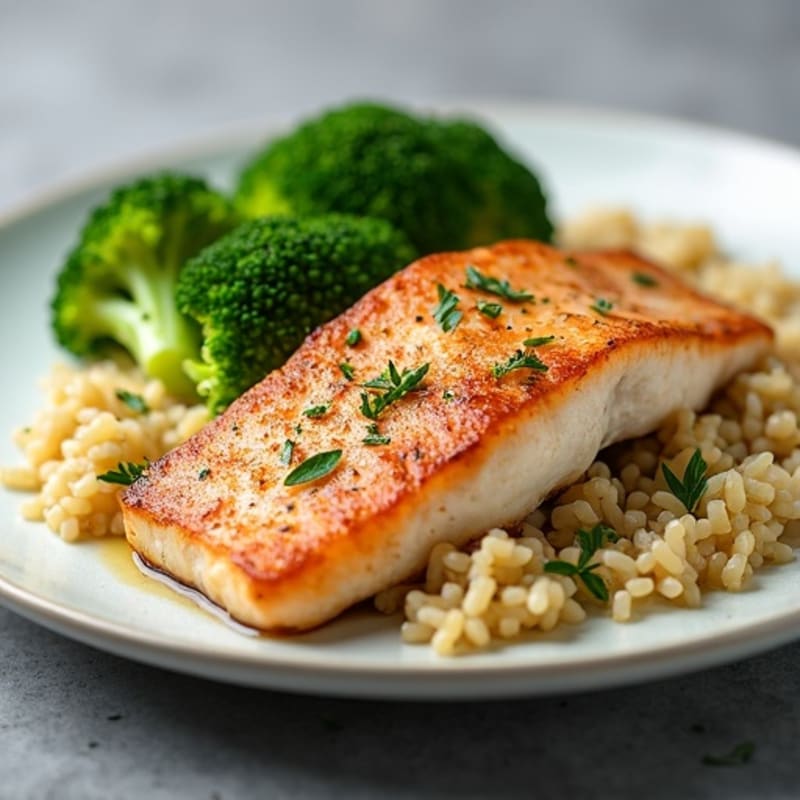 Seared Trout with Wild Rice Pilaf and Steamed Broccoli
