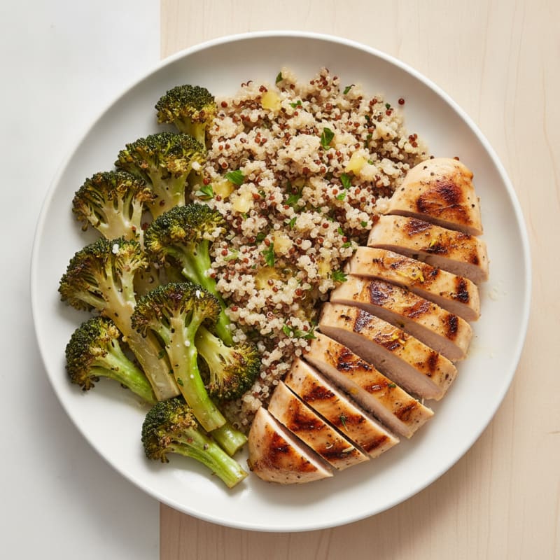 Grilled Chicken Breast with Roasted Broccoli and Quinoa